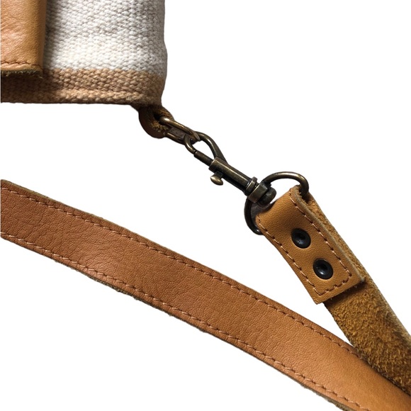 SutiSana Crossbody Organizer Color Sepia Wool Leather Zipper Bag Yellow Stripe - Picture 10 of 16